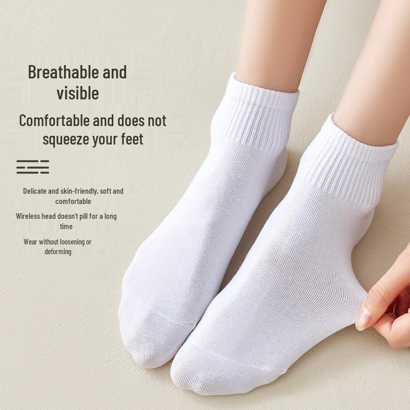 Meias Finas de Algodão Respirável de Cano Baixo para Verão para Mulheres Brancas