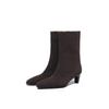 Krazing Pot Cow Suede Nubuck Autumn Winter Shoes Thick High Heels Big Size 43 Modern Boots Square Toe Keep Warm Slip on Mid-calf Boots