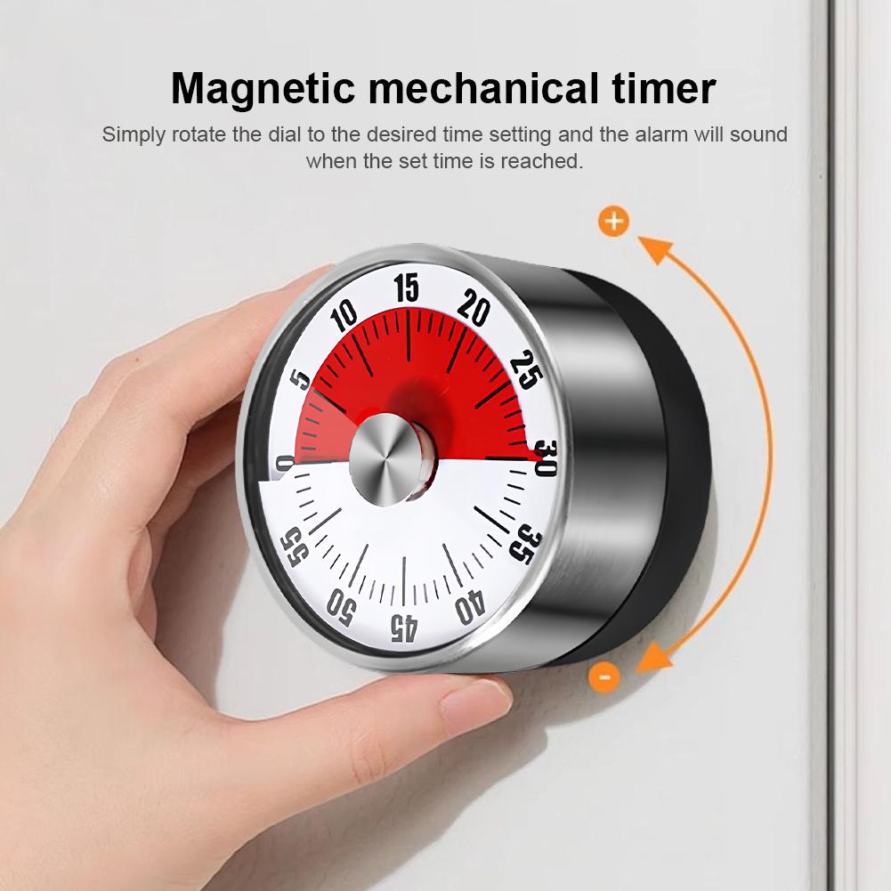 Mechanical Countdown Timer Stainless Steel Kitchen Timer Clear Scale Magnetic Alarm Reminder 60 Minute for Cooking Baking