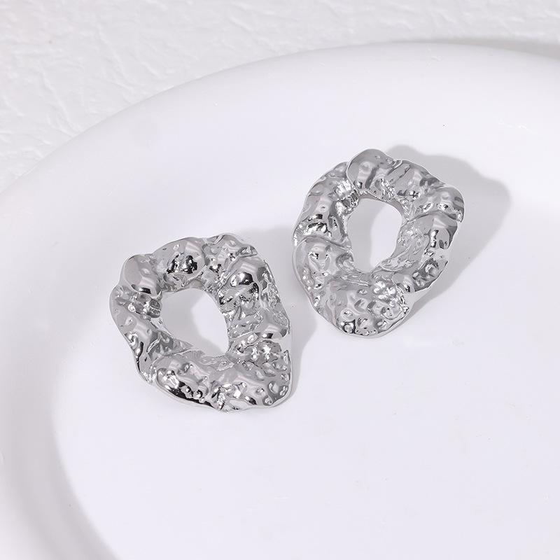 Waterproof Luxury Irregular Hammer Ins Wind Stainless Steel Stud Earrings French High-end 18K Gold-plated Trend Fashion