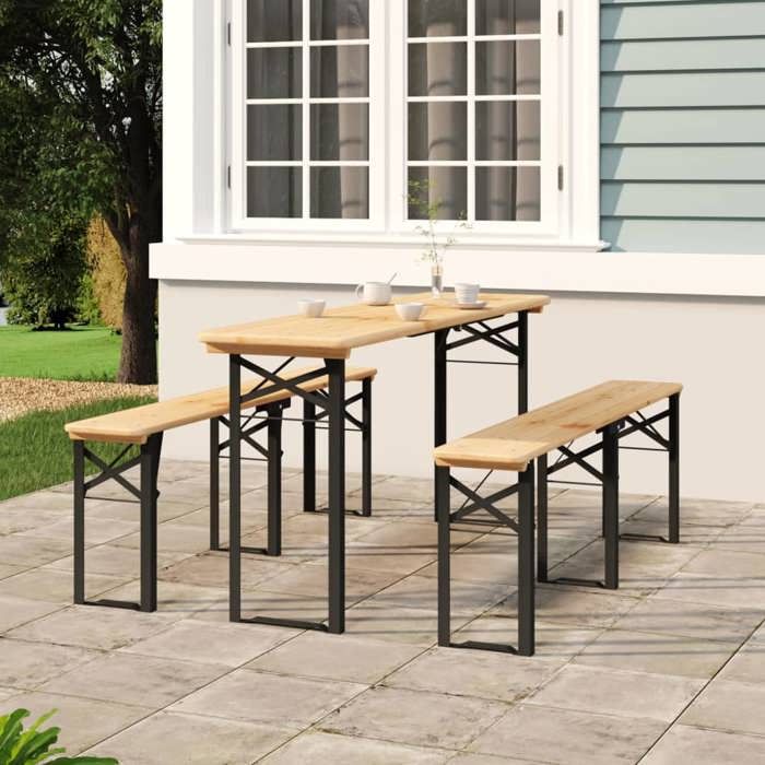 VidaXL Ensemble de tables à bière pliantes 3 pcs bois massif de sapin 363113