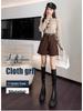 Autumn/Winter 2025 Women's Khaki Corduroy Wide-Leg A-Line Shorts - Korean Style Fashion