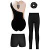 Mädchen Glitzer Strass Turnen Leotard Set Bund Shorts Leggings Kopfbedeckung Eiskunstlauf Outfit