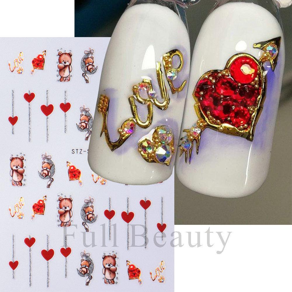 Nail Art Stickers Ins Valentine's Day Glitter Bear Heart Cupid's Arrow Back Adhesive Nail Stickers