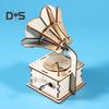 1 Set DIY Retro Gramophone Model Kit Handmade Wooden Puzzle Hand-cranked Phonograph Building Crafts Record Player STEM Project Kids Educational Toy