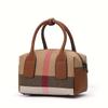 Checkered Design Women's Small Handbag Made of High-quality Canvas and Cowhide Materials