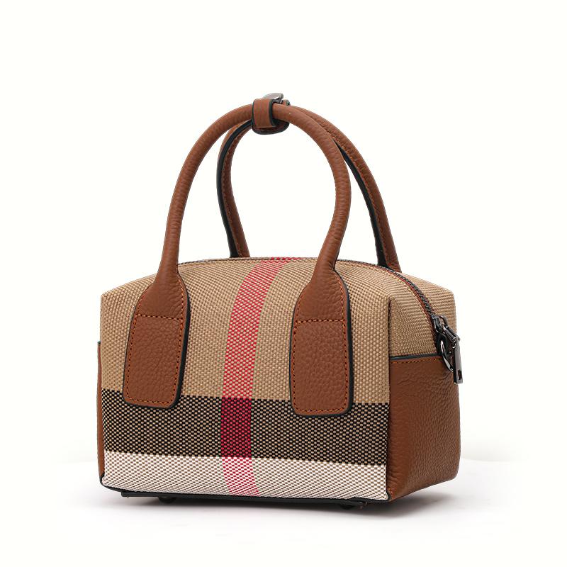 Checkered Design Women's Small Handbag Made of High-quality Canvas and Cowhide Materials