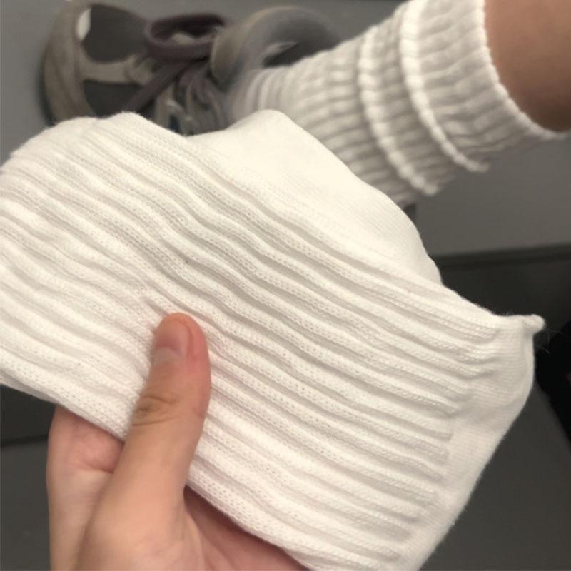 Women Y2k Knitted Long Socks Girls Casual Black White Solid Loose Crochet Middle Tube Lolita Sox Cotton Boot Cuffs Ruffles Socks
