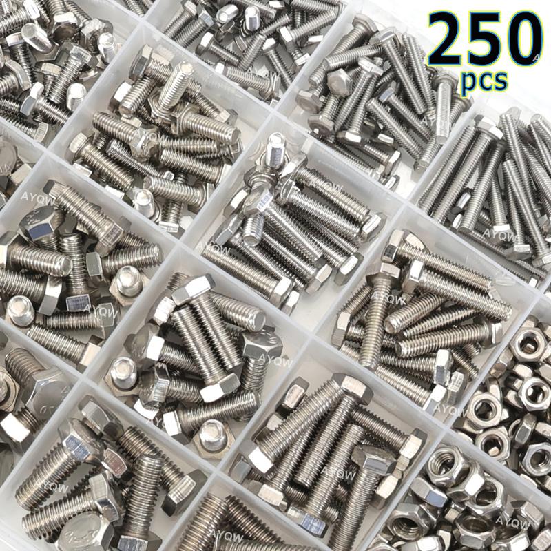 176pcs Stainless Steel M6, M8, M10 Bolts and Nuts Set with Washers - Heavy Duty Industrial Fasteners