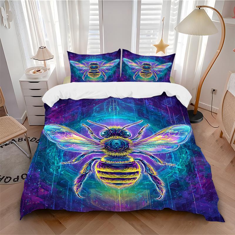 

3pc Bee Neon Cover Set - 1 Quilt Cover + 2 Pillowcases, All Seasons Bedroom Setting, Perfect for Home067 135x200cm