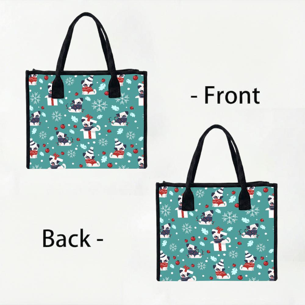 Cute Christmas Dog Pattern Tote Bag Portable Casual Daily Handbag for Outdoor Shopping Travel Use