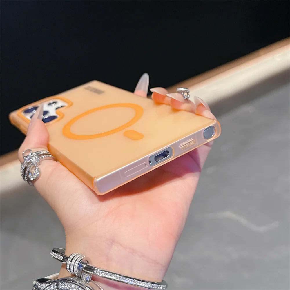For Magsafe Wireless Charge Case For Samsung Galaxy S25 S24 S23 S22 S21 Plus FE Note 20 Ultra Translucent Shockproof Matte Cover