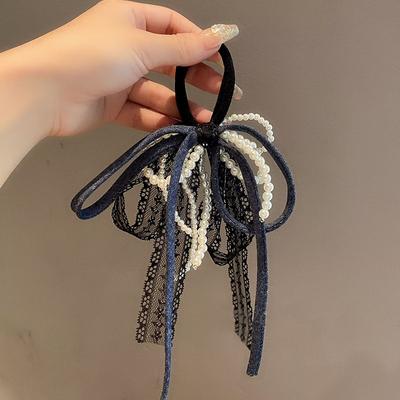 Y2K Korea Cute Lace Pearl Hair Bands for Women Girl Charm Simple High Elastic Hair Tie Scrunchies Ponytail Holders Accessories
