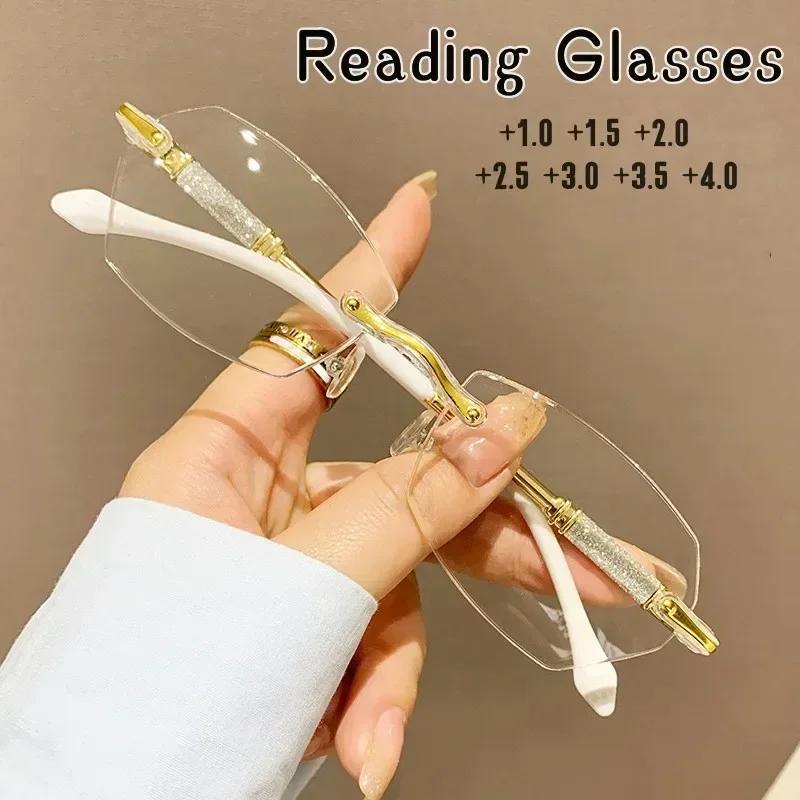 Fashionable Retro Glasses for Women Frameless Anti Blue Light Reading Glasses Ultra Light Eye Protection Reading Eyewear