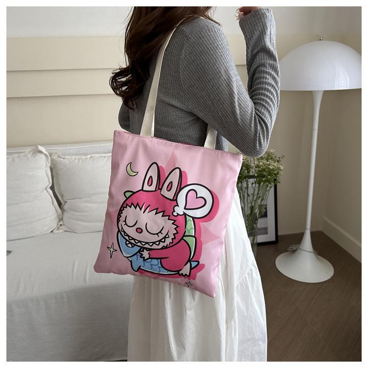 New Labubu Shoulder Eco-friendly Bag Canvas Bag Casual Shoulder Bag Shopping Bag Internet Famous Bag Cartoon