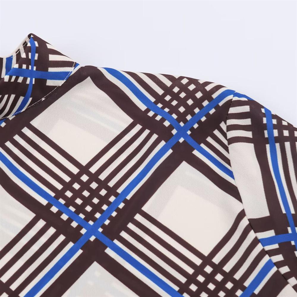 PB&ZA Women's Plaid High Neck Shirt - European & American Style Fashion, Autumn Arrival