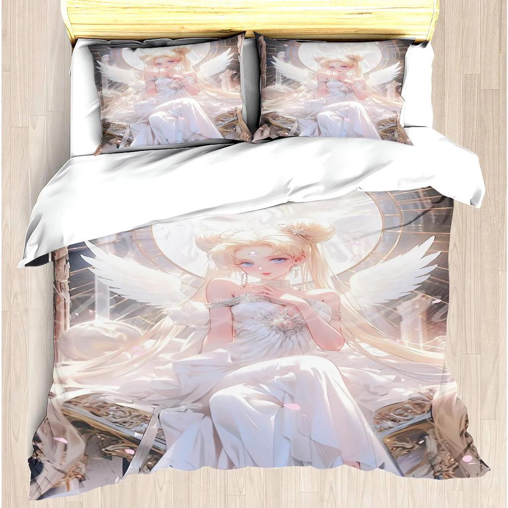 Mädchen Modern Bedrucktes Bettbezug-Set American Girl Lori Rosa Bett Tsukino Bunny Polstersets 3 Teile