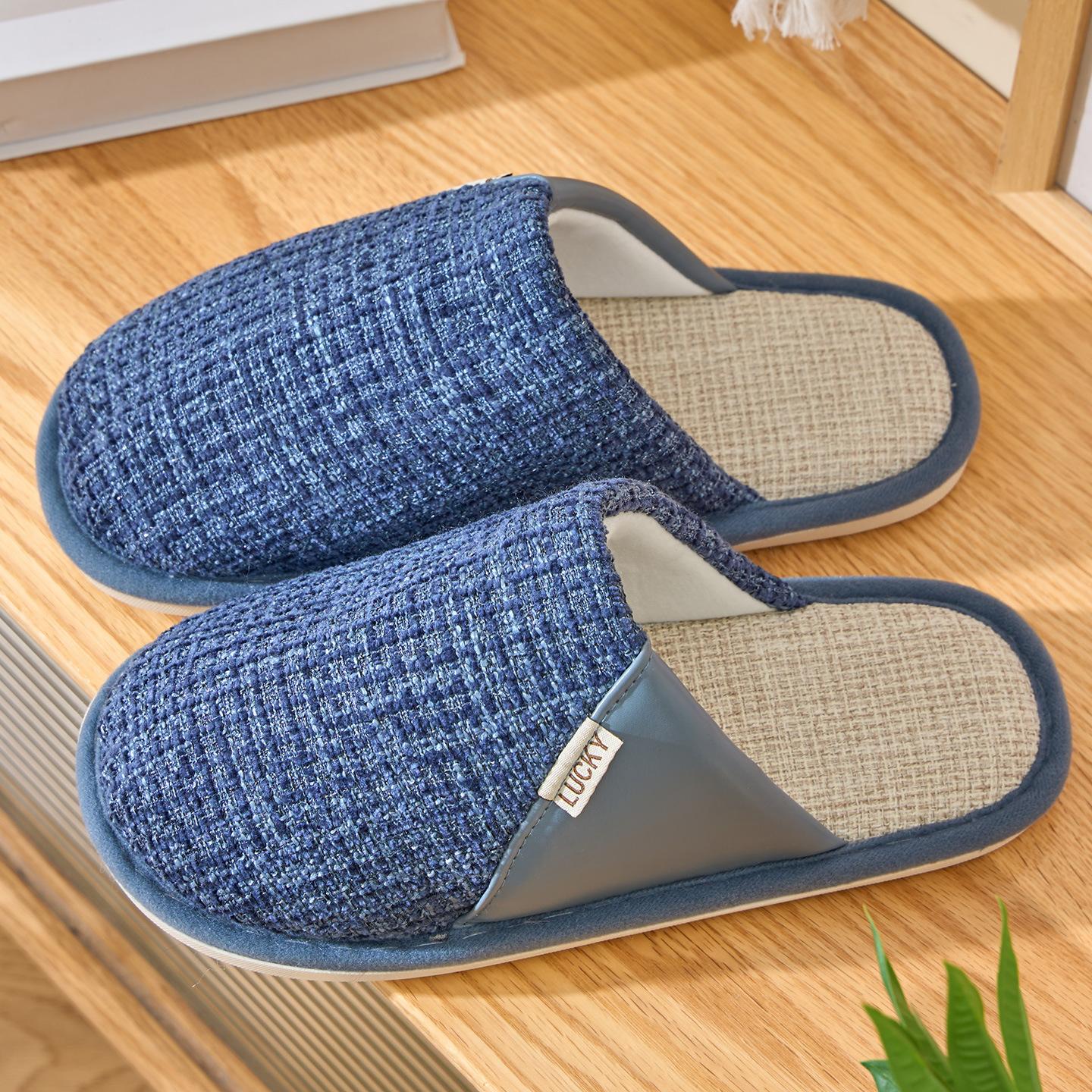

Баотоу льняные тапочки 2025 новые домашние комнатные мягкая подошва дышащие парные четыре сезона нескользящие и дезодорирующие тапочки 44-45 [suitable for sizes 42-43] темно-синий