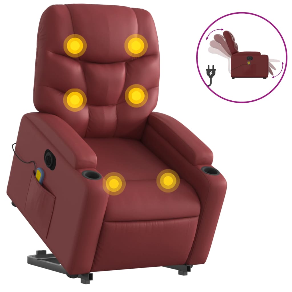 Vidaxl Reclining and Tilting Armchair with Massage, Electric, Burgundy