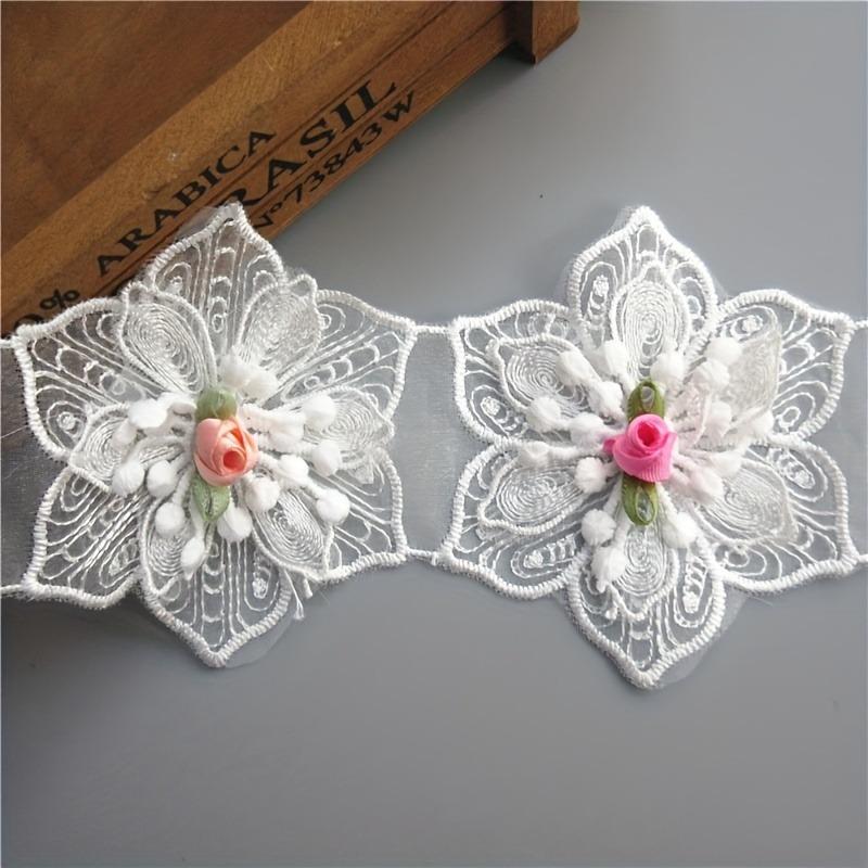 1 Yard (About 13 Flowers) White Cotton Hexagonal Flower Embroidered Lace Trim Ribbon, Polyester Sewing Supplies for Diy Crafts and Costume Decorations