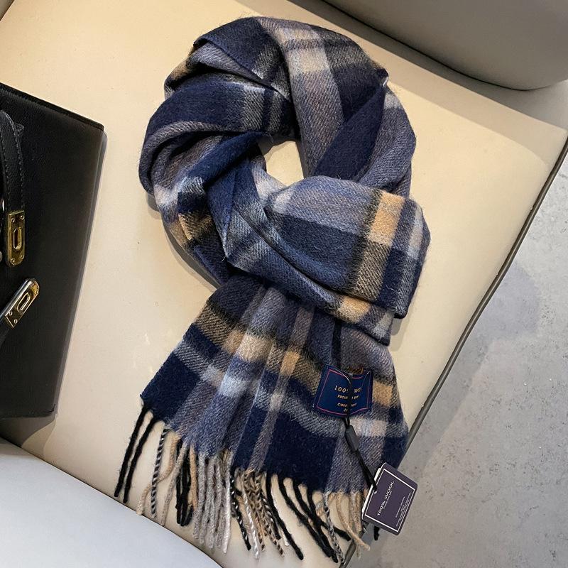 Red plaid 100 pure wool scarf women's winter high-end small plaid scarf