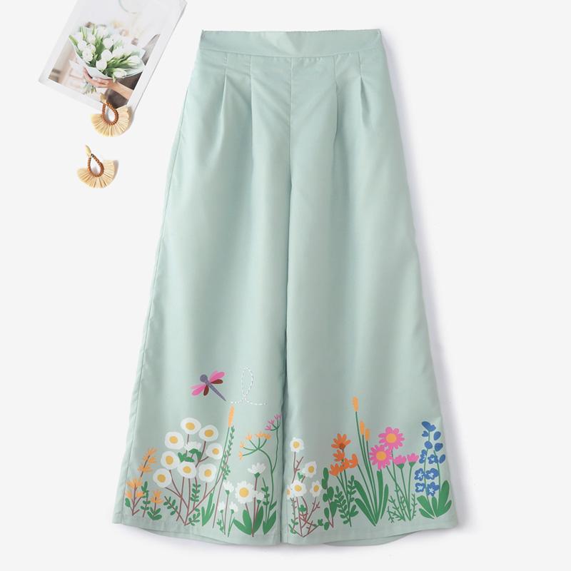 

ZANZEA Женские повседневные свободные брюки с широкими штанинами и цветочным принтом 3XL зелёный