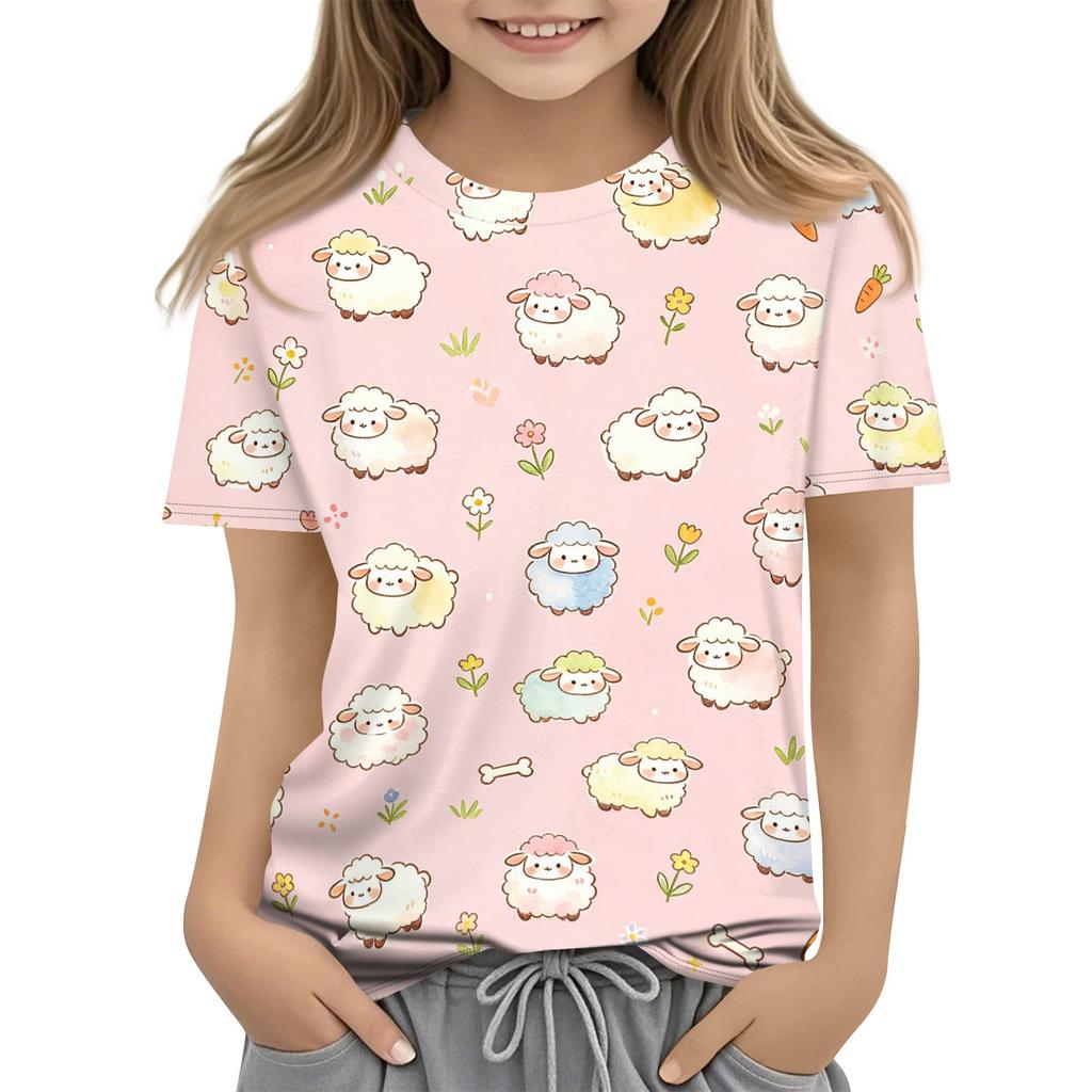Kids Animal Print Crew Neck Short Sleeve Casual Loose Fit T Shirt Top for Children Boys Girls Summer Wear