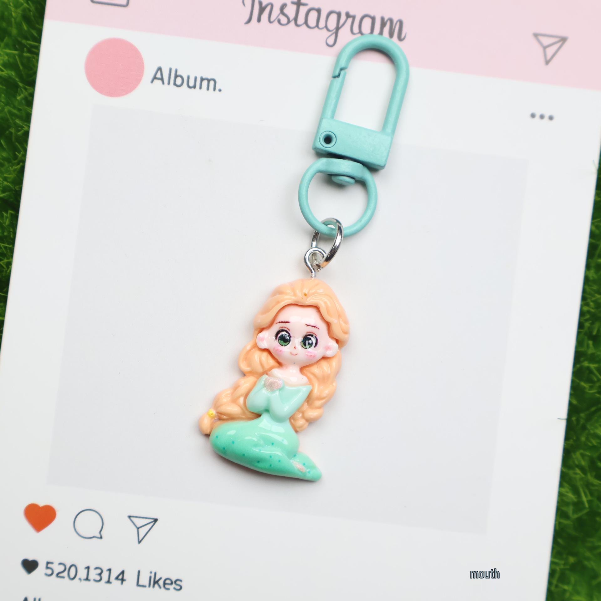 Cartoon Resin Mermaid Princess Keychain - Cute Backpack/Bags Ornament and Gift