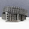 Original American Heavy Duty Leather Belt with Punk Eyelets and Rivets, Three-Pin Buckle, Unisex Cowhide Design