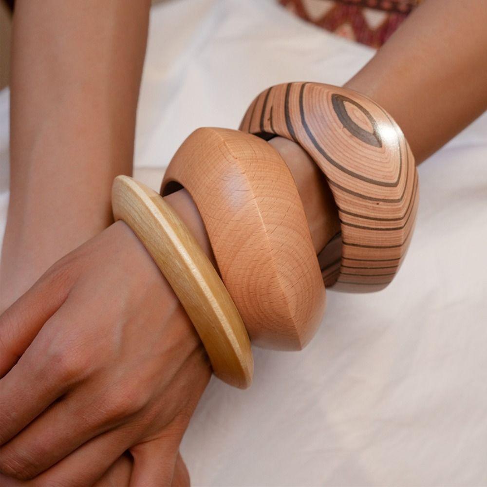 Minority Design Wood Wide Bangle Europe American Style Retro  Hand Ring  Gift