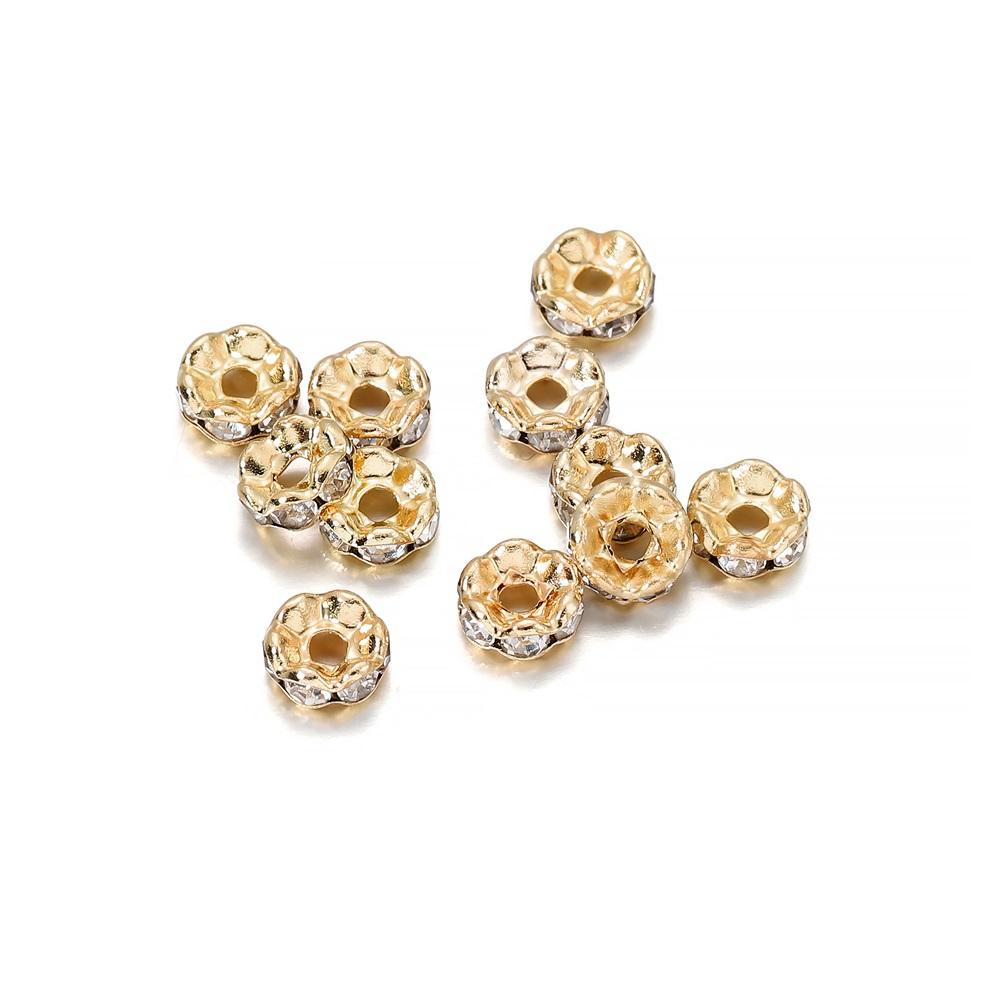 100Pcs 4 6 8 10mm Rhinestone Crystal Rondelles Bead Gold Color Loose Spacer Beads For DIY Jewelry Making Accessories
