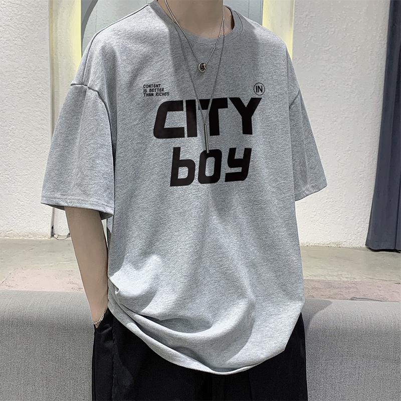 100% Cotton Printed Short Sleeve T-shirt Men's Half-sleeved Men's Fashion Brand Ins American Loose Body Shirt Men's Top
