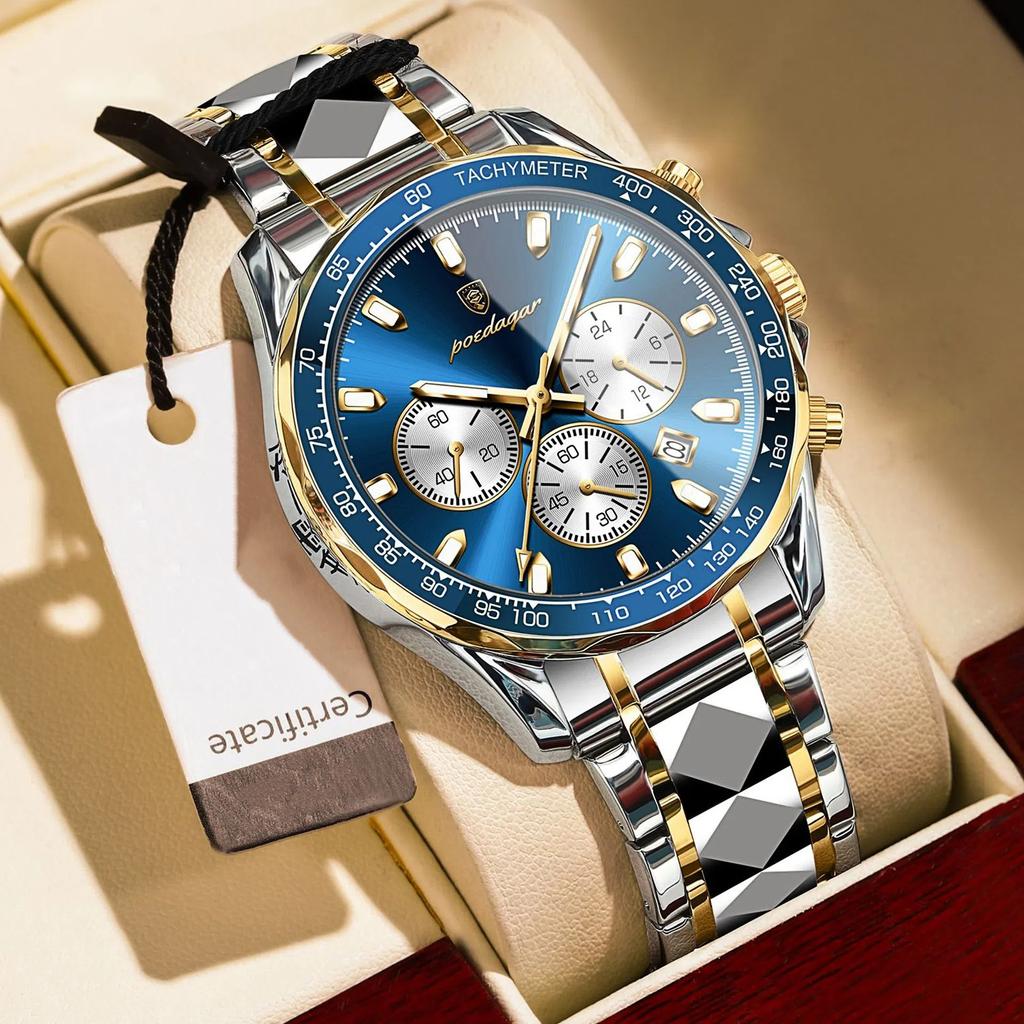 Men's Multifunctional Three Eye Chronograph Watch Multi Functional Waterproof Luminous Calendar Quartz Watch Holiday Gifts Men's Exquisite Gift Watch