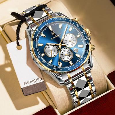 Waterproof Luminous Men's Watch Multi Functional Three Eye Timing Dial Calendar Quartz Watch Holiday Gifts Men's Exquisite Gift Watch