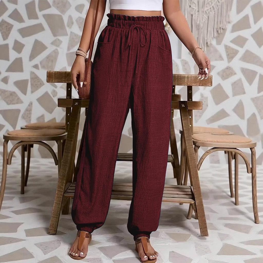 2026 Women's Casual Elastic Pure Color Long Pants - Spring/Summer European Fashion