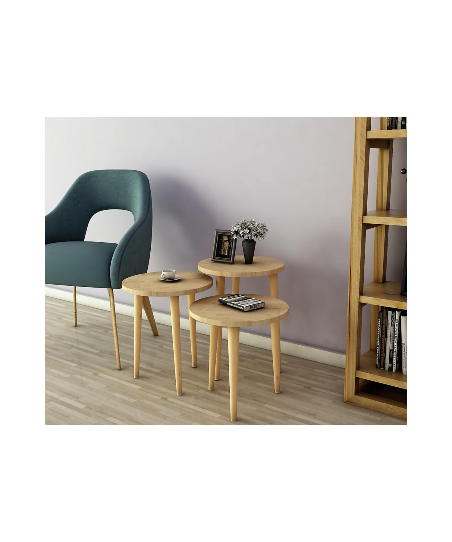 

Flora Ring Table Wooden Leg Triple Round Nesting Nesting