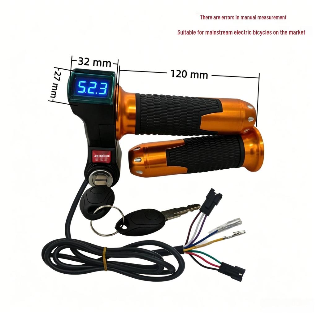 Blue Screen Throttle Grip with Rice Grain Lock & Three-Speed Voltage Display for Electric Scooters