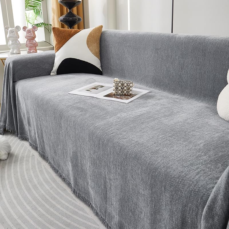 

Чехол для дивана Joyfinity Chenille Modern Minimalism Light Grey, чехлы для секционных диванов на 3 подушки 180X260