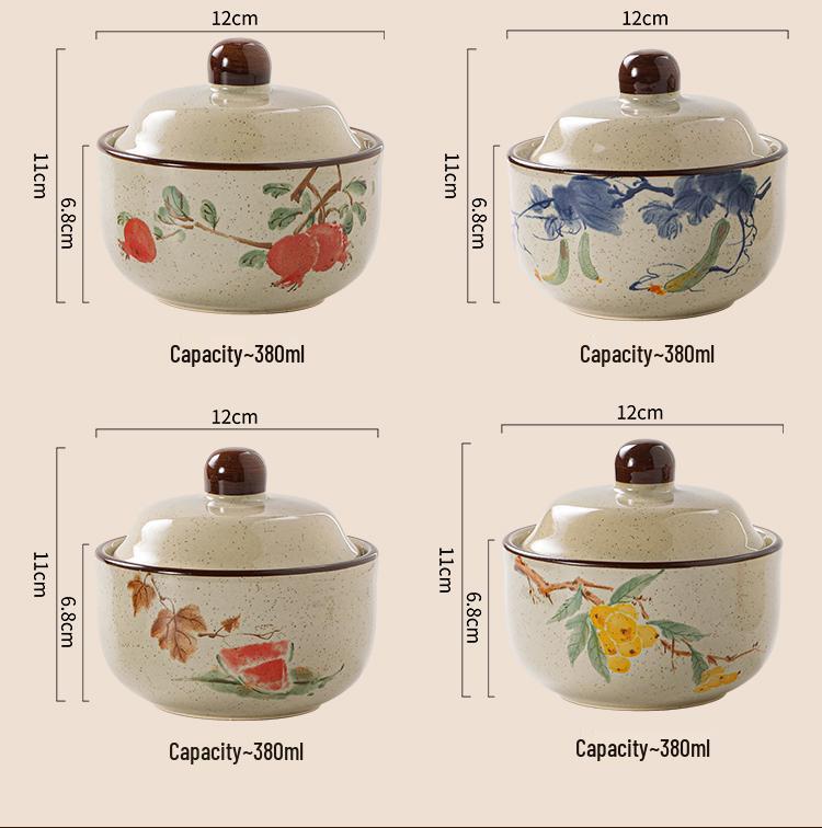 Chinese Retro Ceramic Single-Serve Stew and Soup Pot with Lid