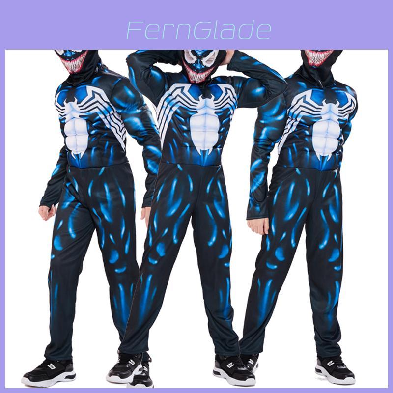 Costume Outfit per Bambini Ragazzi Venom Simbionte Spider-man con Lavorazione Raffinata e Maschera Rimovibile