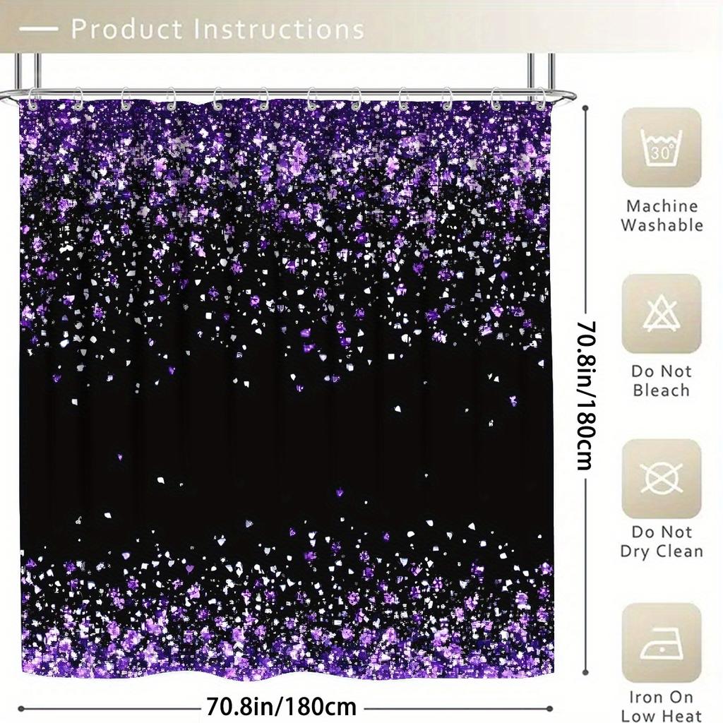 4Pcs Black And Purple Shower Curtain Set with Non-Slip Bath Mat, Toilet Lid Cover, Contour Rug & 12 Hooks, Bathroom Decor
