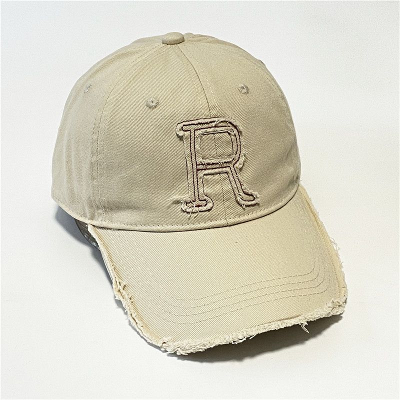 

2024 Soft Top Baseball Cap Men s Spring/Summer R Letter Sun Hat Retro Brushed Edge Fashion All-Match Trendy Peaked Cap for Women Beige Adjustable