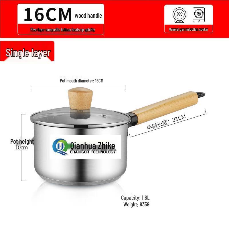 20CM 304 Stainless Steel Soup Pot with Wooden Handle