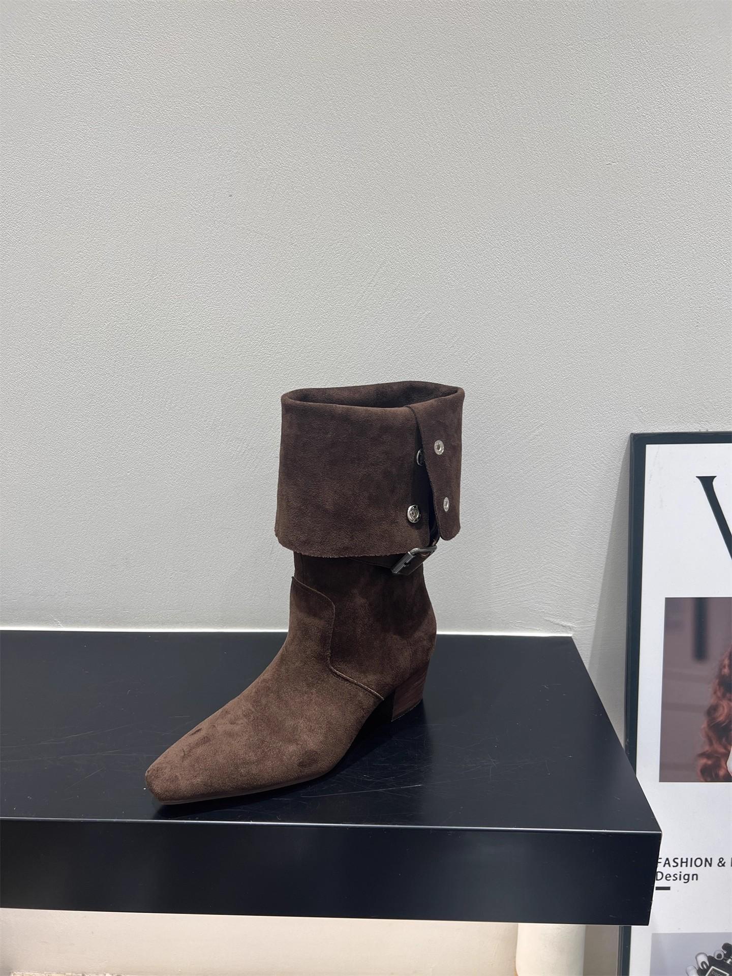 

High Heel Suede Pointed Pile Boots Medium Knight Boots Women s Boots 2025 Autumn/Winter Brown Long Skinny Boots 35 коричневый