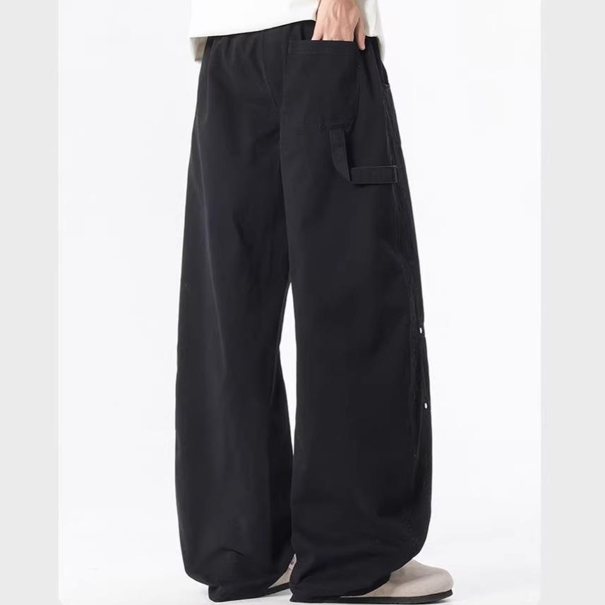 Spring and summer new European, American and Japanese retro splicing black scimitar loose straight casual pants men's trendy pants