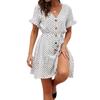 Short Polka Dot Dresses for Women V Neck Ruffles Button-Down Mini Summer Dress
