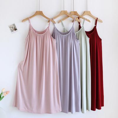 Mittellanger Nachthemd für Damen Sommer Sexy Modal Kleid mit Brustpolster Hauskleidung Femme