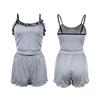 Ribbed Ruffle Camisole & Shorts Set - Women's Casual Homewear
