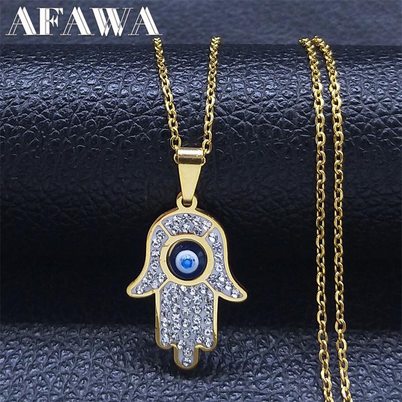 Collier Oeil Grec Main de Fatima pour Femmes Hommes Acier Inoxydable Chaîne de Protection Oeil Bleu Maléfique Turc Bijoux Islamiques N8041S01