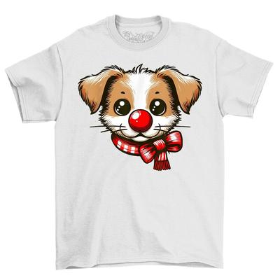 Cute Puppy Red Nose Novelty Funny T-Shirt Adults and Kids Comedy Tee Shirt
